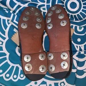 Eagle Royal SPIKE GOLF SHOES vintage brown & black leather saddle shoes 10-1/2 Vintage Corfam Eagle Royal Golf Shoes Real Steel Spikes 10.5  main image 4